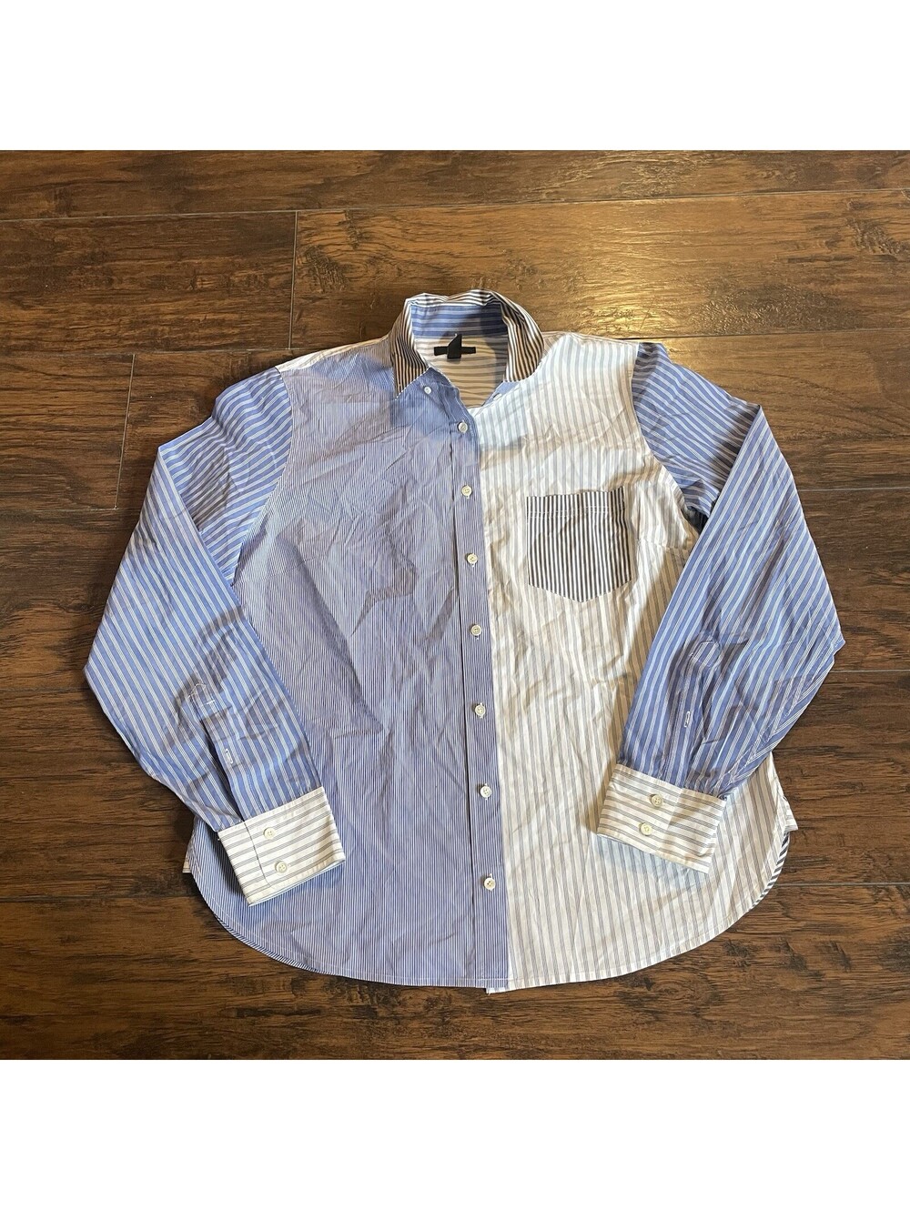J. Crew Women's Size 12 Button Down Shirt Mixed Striped Cotton Top White Blue